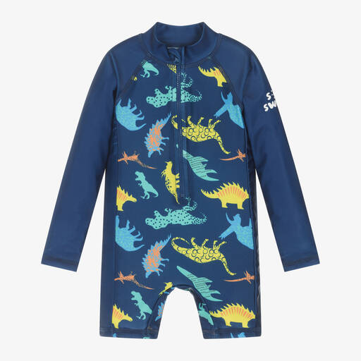 Soli Swim-Boys Blue Dinosaur Sun Suit (UPF50+) | Childrensalon Outlet