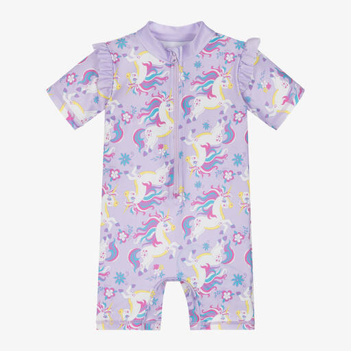 Soli Swim-Girls Purple Unicorn Sun Suit (UPF50+) | Childrensalon Outlet