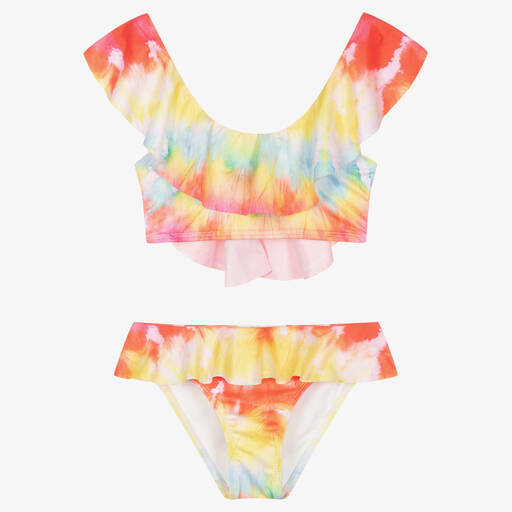 Tie-Dye Ruffle Asymmetrical Girls Bikini Swim Set