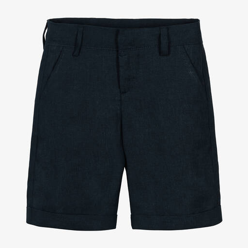 Stella McCartney Kids-Boys Navy Blue Linen Shorts | Childrensalon Outlet