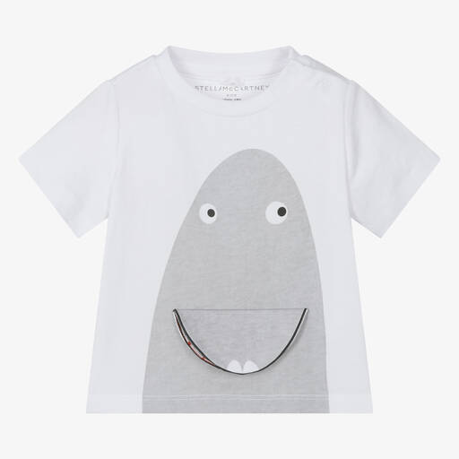 Stella McCartney Kids-Boys White Organic Cotton Shark T-Shirt | Childrensalon Outlet