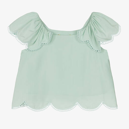 Stella McCartney Kids-Girls Green Viscose Scalloped Blouse | Childrensalon Outlet