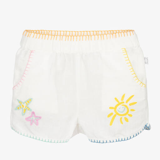 Stella McCartney Kids-Girls Ivory Embroidered Shorts | Childrensalon Outlet