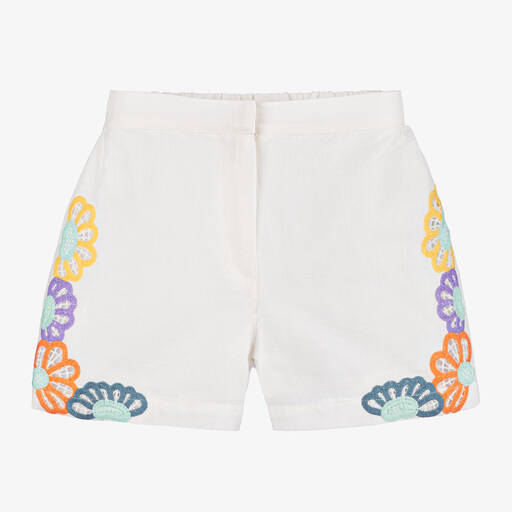 Stella McCartney Kids-Girls Ivory Floral Linen Shorts | Childrensalon Outlet