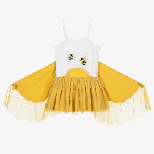 Stella McCartney Kids-Girls Ivory & Yellow Shirred Bee Dress | Childrensalon Outlet