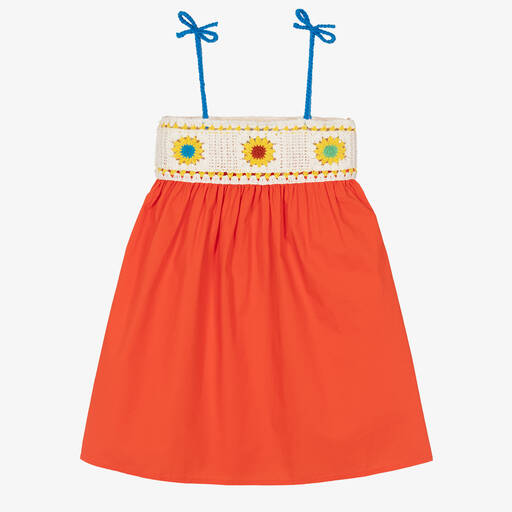 Stella McCartney Kids-Girls Orange Cotton Crochet Dress | Childrensalon Outlet