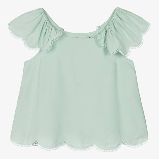 Stella McCartney Kids-Teen Girls Green Viscose Scalloped Blouse | Childrensalon Outlet