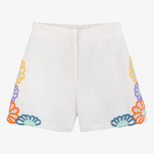 Stella McCartney Kids-Teen Girls Ivory Floral Linen Shorts | Childrensalon Outlet