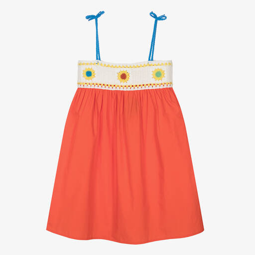 Stella McCartney Kids-Teen Girls Orange Cotton Crochet Dress | Childrensalon Outlet