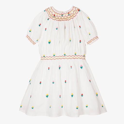 Stella McCartney Kids-Teen Girls White Floral Embroidered Dress  | Childrensalon Outlet