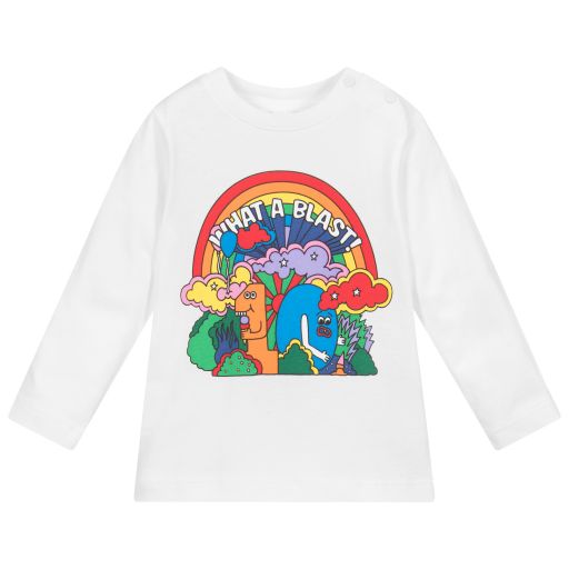 Stella McCartney Kids-Белый хлопковый топ с радугой | Childrensalon Outlet