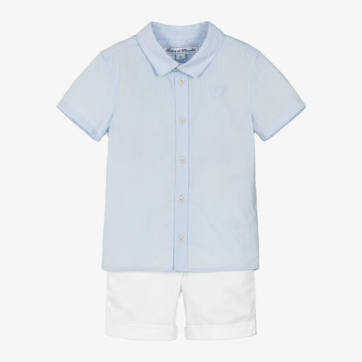 Tartine et Chocolat-Boys Blue & White Cotton Shorts Set | Childrensalon Outlet