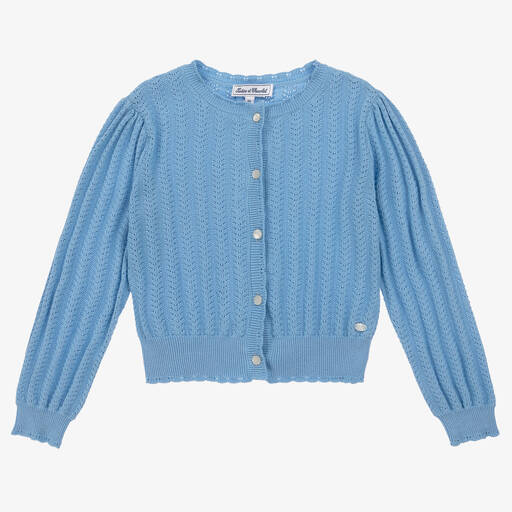 Tartine et Chocolat-Girls Blue Knitted Cotton Cardigan | Childrensalon Outlet