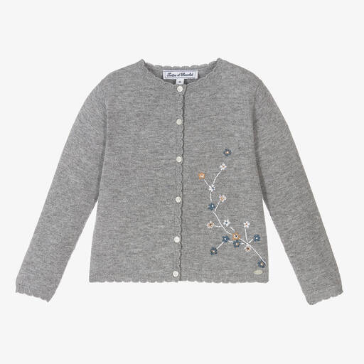 Tartine et Chocolat-Girls Grey Wool Cardigan | Childrensalon Outlet