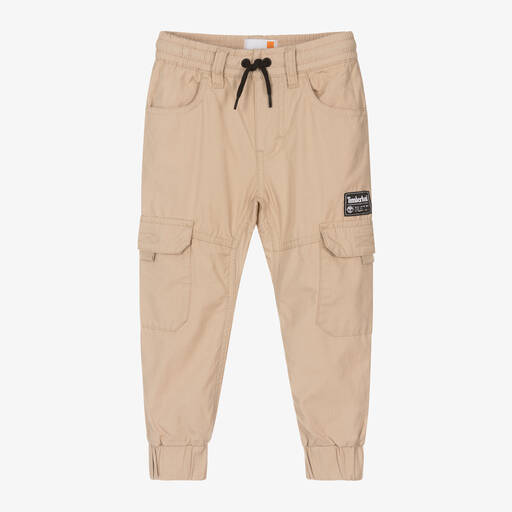 Timberland-Boys Beige Cotton Cargo Trousers | Childrensalon Outlet