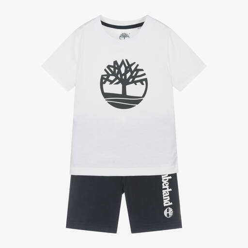 Timberland-Boys Navy Blue Cotton Shorts Set | Childrensalon Outlet