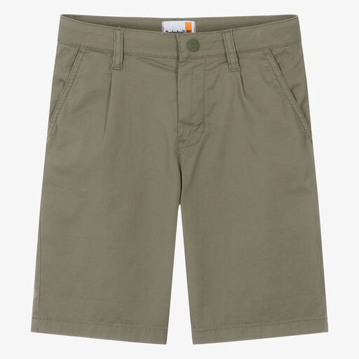 Timberland-Teen Boys Green Cotton Chino Shorts  | Childrensalon Outlet