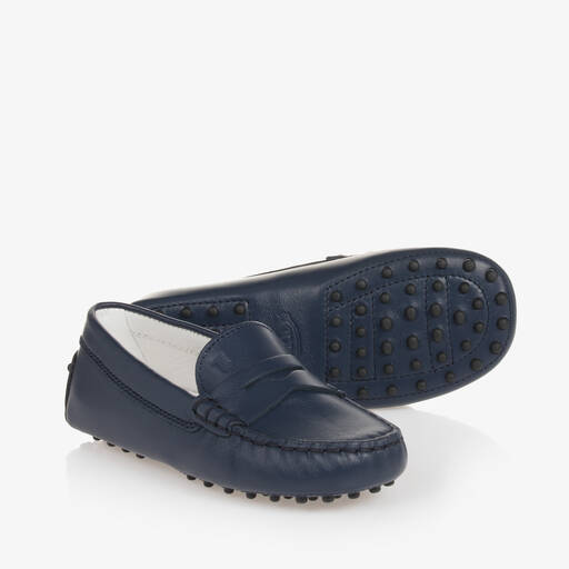 Tod's-Baby Boys Blue Leather Moccasin Shoes | Childrensalon Outlet