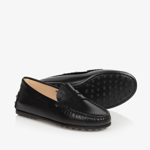 Tod's-Black Leather Moccasin Shoes | Childrensalon Outlet