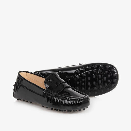 Tod's-Black Patent Leather Moccasin Shoes | Childrensalon Outlet