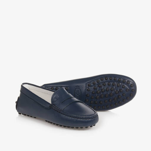 Tod's-Boys Blue Leather Moccasin Shoes | Childrensalon Outlet