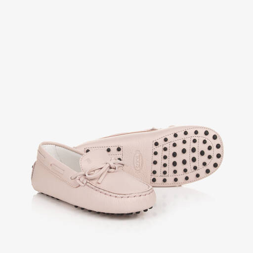 Tod's-Girls Pink Leather Gommino Moccasins | Childrensalon Outlet