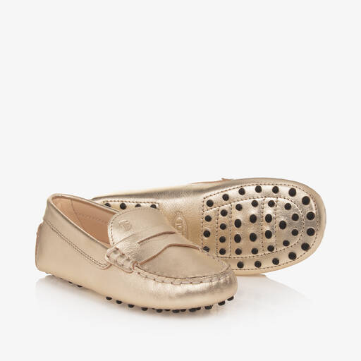 Tod's-Gold Leather Moccasin Shoes | Childrensalon Outlet