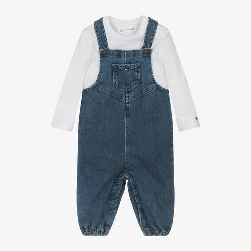 Tommy Hilfiger-Baby Boys Blue Denim Dungaree Set | Childrensalon Outlet