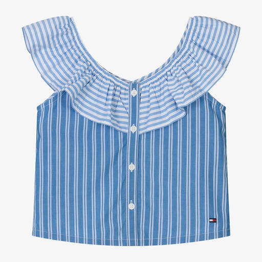 Tommy Hilfiger-Girls Blue Cotton Stripe Blouse | Childrensalon Outlet