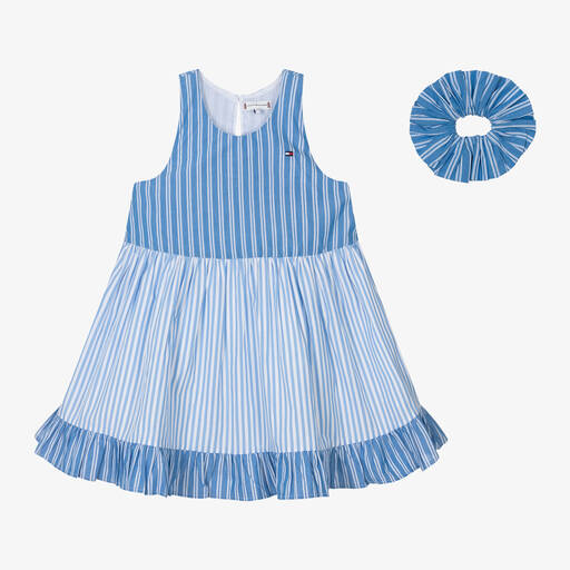 Tommy Hilfiger-Girls Blue Cotton Stripe Dress | Childrensalon Outlet