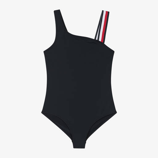 Tommy Hilfiger-Girls Navy Blue Asymmetric Swimsuit | Childrensalon Outlet