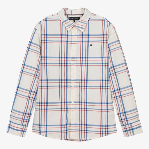 Tommy Hilfiger-Teen Boys Ivory Checked Cotton Shirt | Childrensalon Outlet