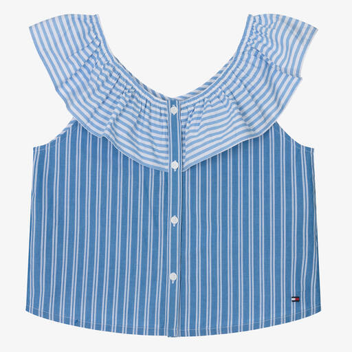 Tommy Hilfiger-Teen Girls Blue Cotton Stripe Blouse | Childrensalon Outlet