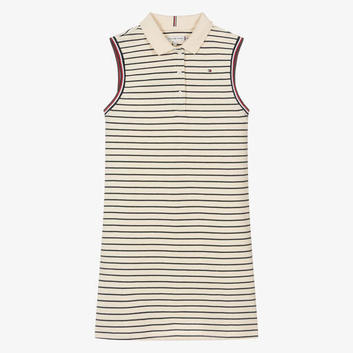 Tommy Hilfiger-Teen Girls Ivory Striped Cotton Polo Dress | Childrensalon Outlet