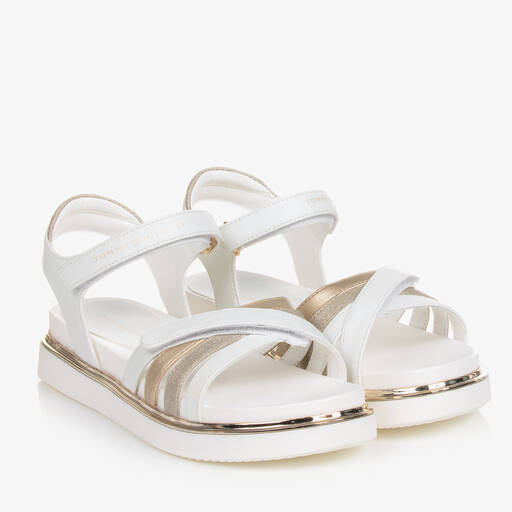 Tommy Hilfiger-Teen Girls White Faux Leather Sandals | Childrensalon Outlet