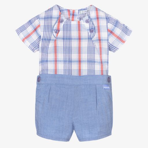 Tutto Piccolo-Рубашка в клетку и голубые шорты для мальчиков | Childrensalon Outlet