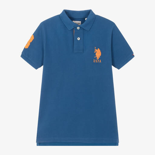 U.S. Polo Assn.-Boys Blue Embroidered Cotton Polo Shirt | Childrensalon Outlet