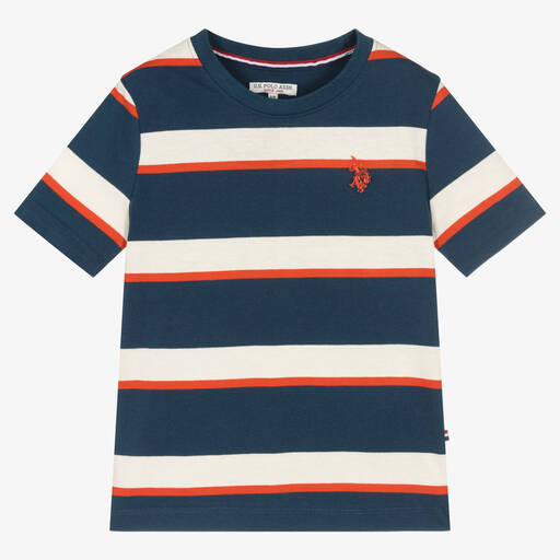 U.S. Polo Assn. Red Green Striped Polo Pure Cotton T-shirt