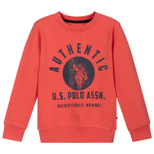 U.S. Polo Assn.-Boys Coral Red Logo Sweatshirt | Childrensalon Outlet