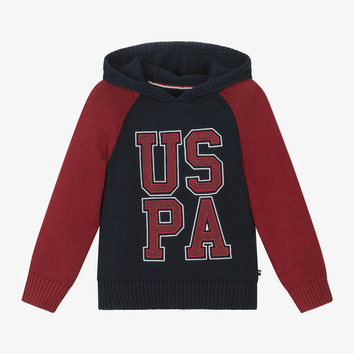 U.S. Polo Assn.-Boys Navy Blue Knitted Cotton Hoodie | Childrensalon Outlet