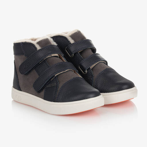 UGG-Blue & Grey Leather Velcro Trainers | Childrensalon Outlet
