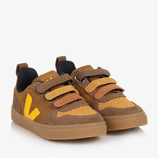 VEJA-Boys Brown & Yellow Suede Leather V-10 Trainers | Childrensalon Outlet