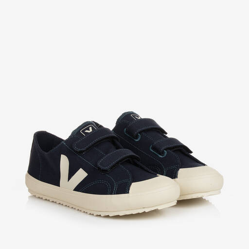 VEJA-Teen Navy Blue & Ivory Ollie Canvas Trainers | Childrensalon Outlet