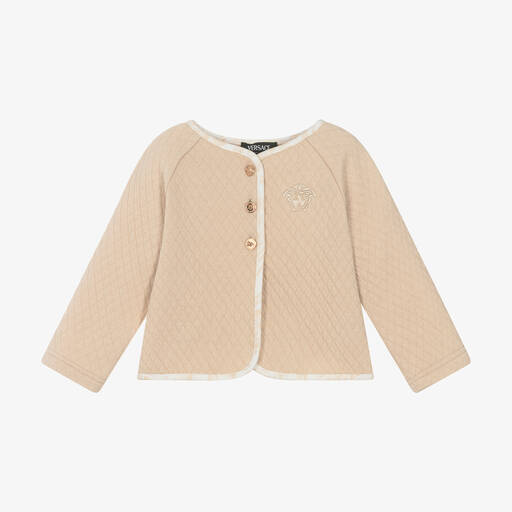 Versace-Beige Quilted Cotton Medusa Baby Cardigan | Childrensalon Outlet