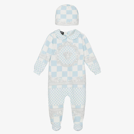 Versace-Blue Cotton Barocco Babysuit Gift Set | Childrensalon Outlet