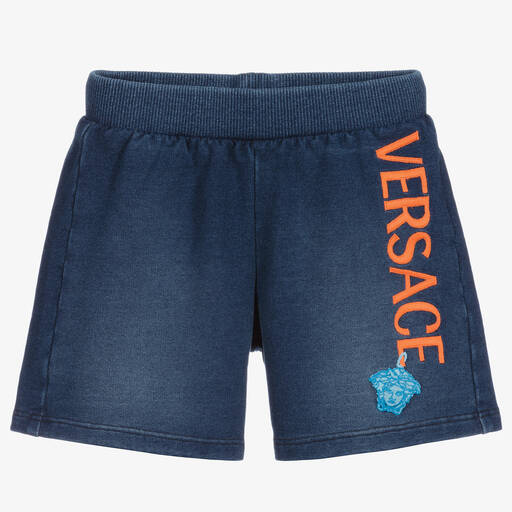 Versace-Синие шорты из хлопкового джерси с логотипом | Childrensalon Outlet