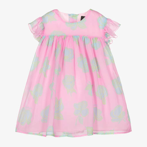 Versace-Girls Pink Georgette Silk Dress | Childrensalon Outlet