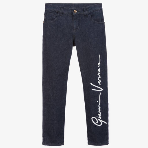 Versace-Синие джинсы с логотипом для подростков | Childrensalon Outlet
