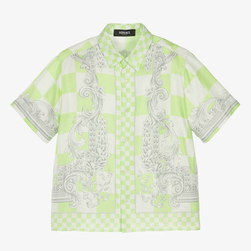 Versace-Teen Boys Green Barocco Silk Shirt | Childrensalon Outlet