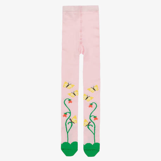 Wauw Capow-Girls Pink Organic Cotton Butterfly Tights | Childrensalon Outlet